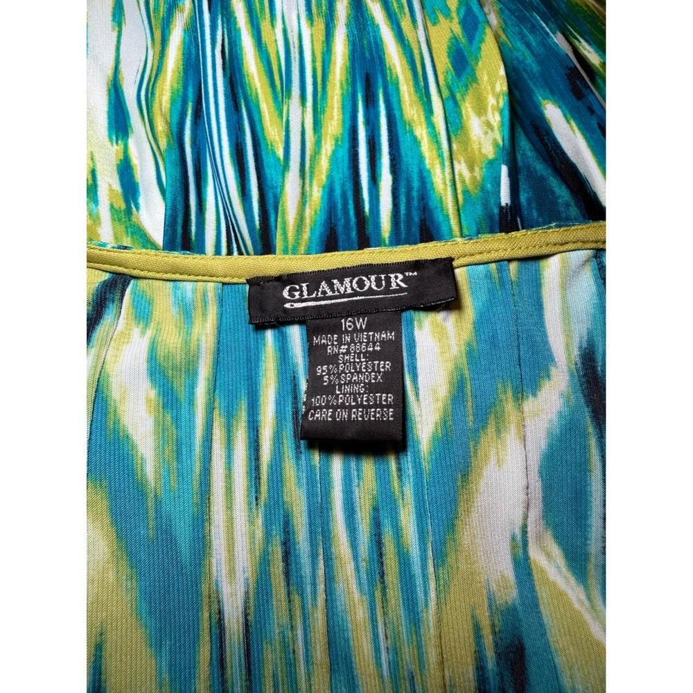 Glamour Women 16W Ikat Print Maxi Dress Teal Lime Green Sleeveless Scoop Neck - Picture 6 of 7
